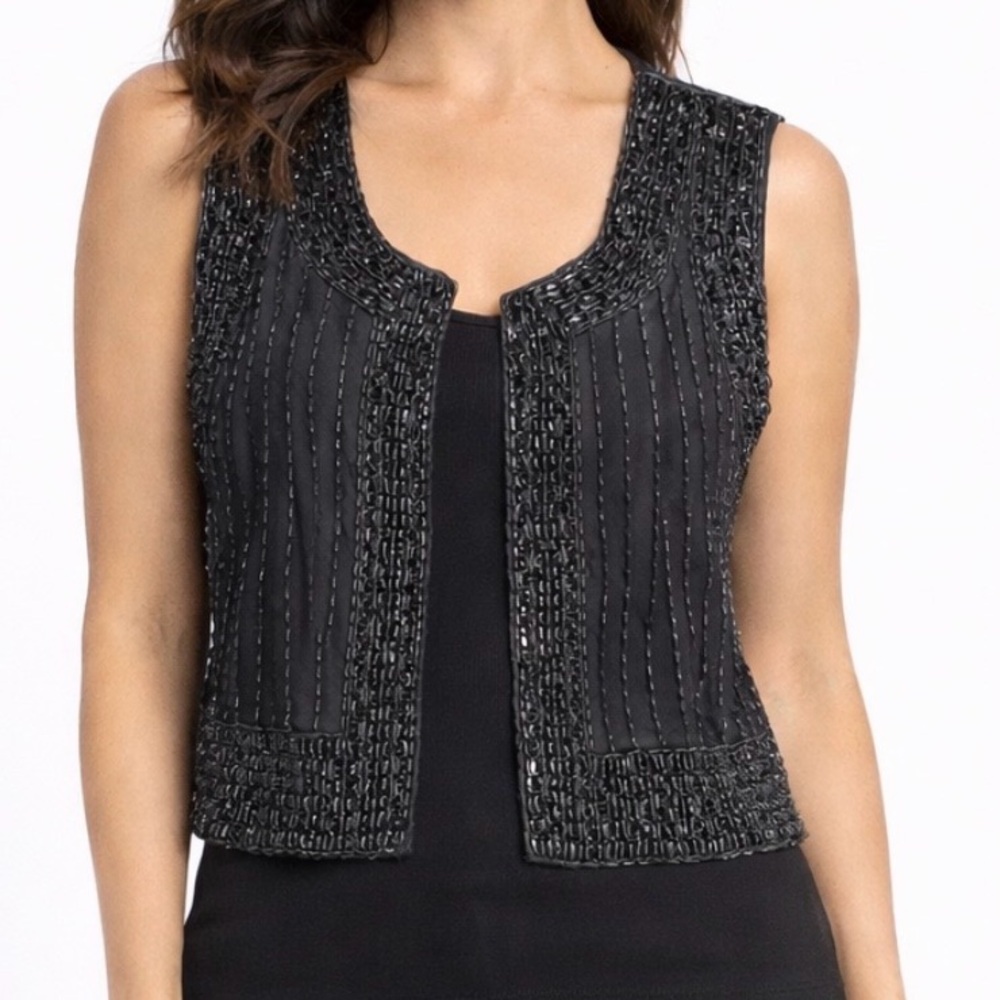 JOSEPH RIBKOFF Vest Black Vintage Silk Sequinned Size Small